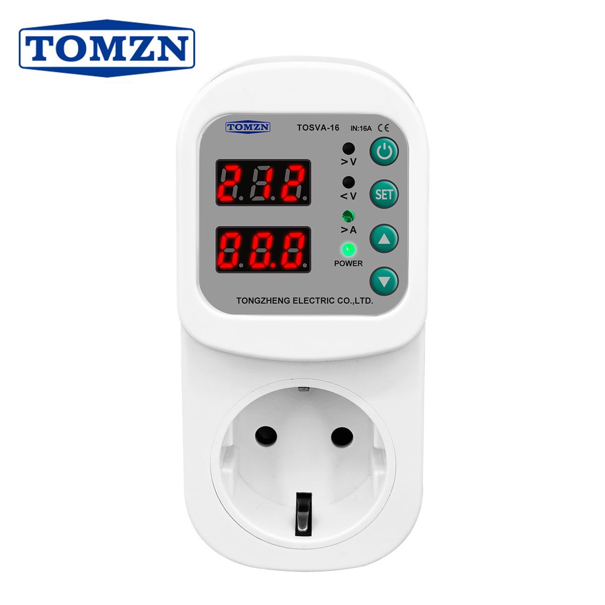 TOMZN automatic voltage and current protector socket AC 110V 220V adjustable 16A power surge protector EU plug socket TOSVA-16