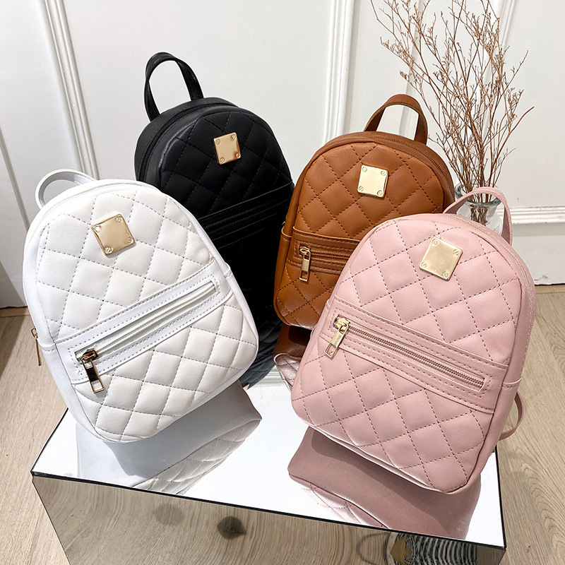 Small Korean style women's school backpack with embroidered logo, fashionable women's PU material zipper seal manufacturer wholesale