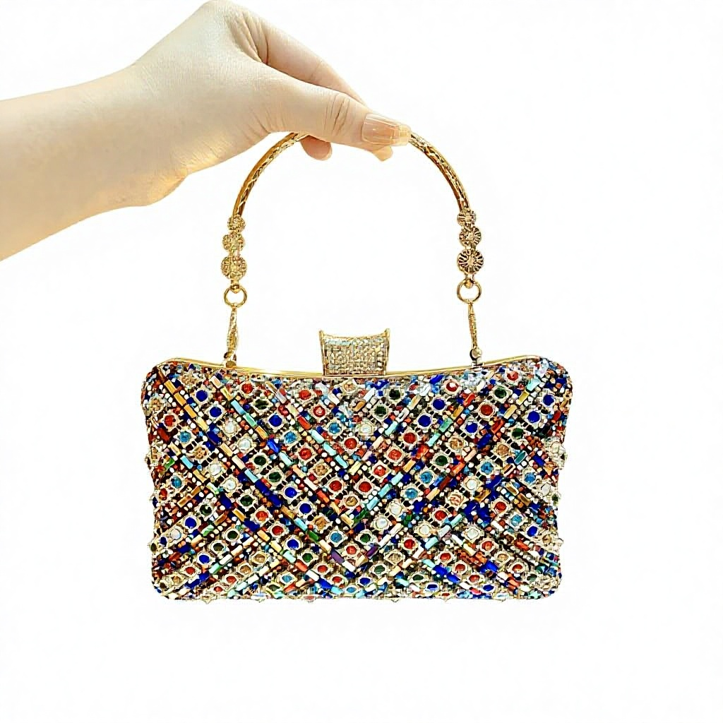 New Cross border European and American Retro Style Polyester Evening Dress Celebrity Women's Water Diamond Handbag Banquet Bag