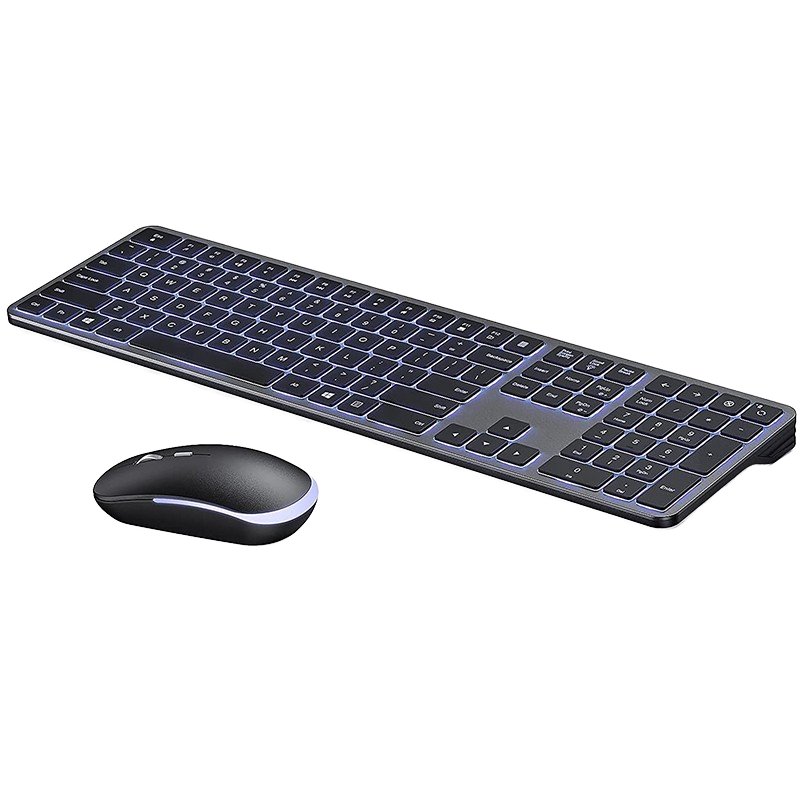 全尺寸USB无绳照明键盘鼠标组合2.4G可充电无线套装，带发光二极管照明