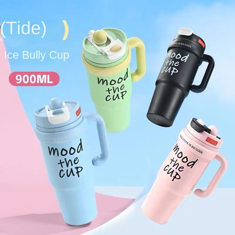 Large capacity 900ml giant thermos cup with straw classic design vacuum office car travel and back to school
