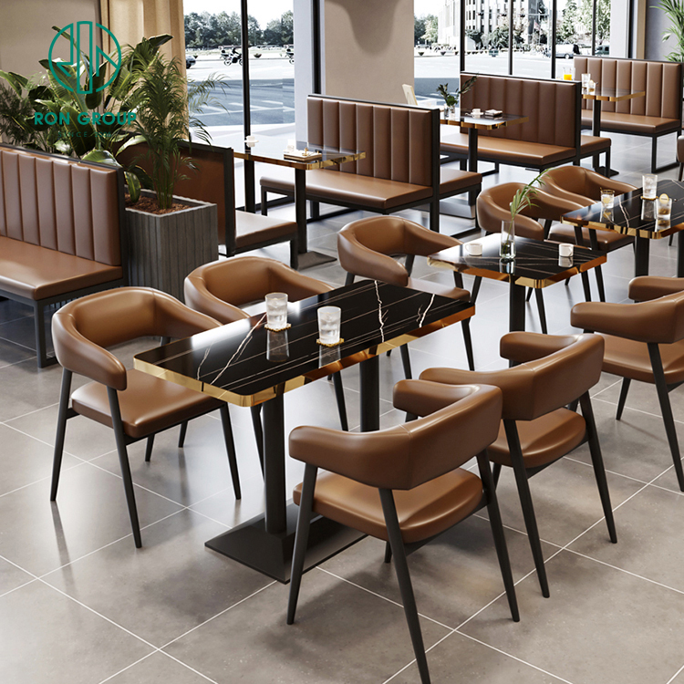 Luxury Hotel Chinese Custom Square Coffee Shop Marble Commercial Coffee Shop Restaurant Furniture Stall Seating Table and Chair Set