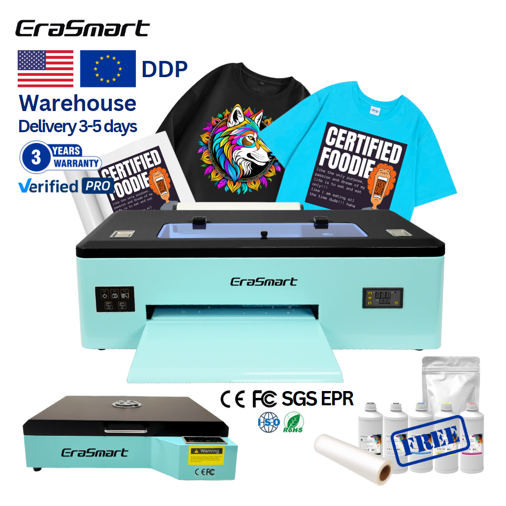 Free delivery EraSmart digital A3 polyester film t-shirt printing textile machine Dtf printing 30cm width Dtf printer with Xp600 head