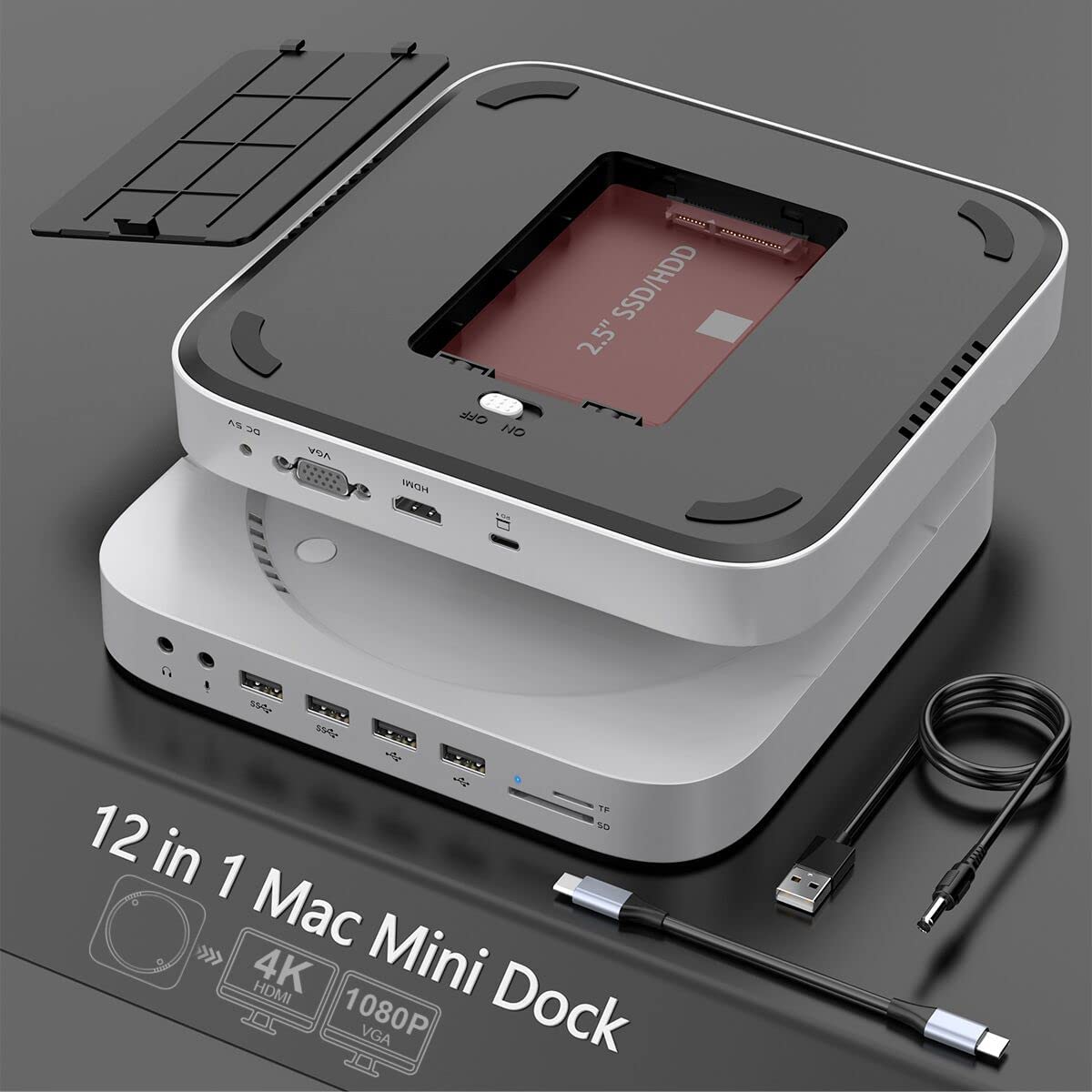 Rocketek USB C hub type C docking station M2 NVME SSD HDD hard drive housing for Mac Mini M1