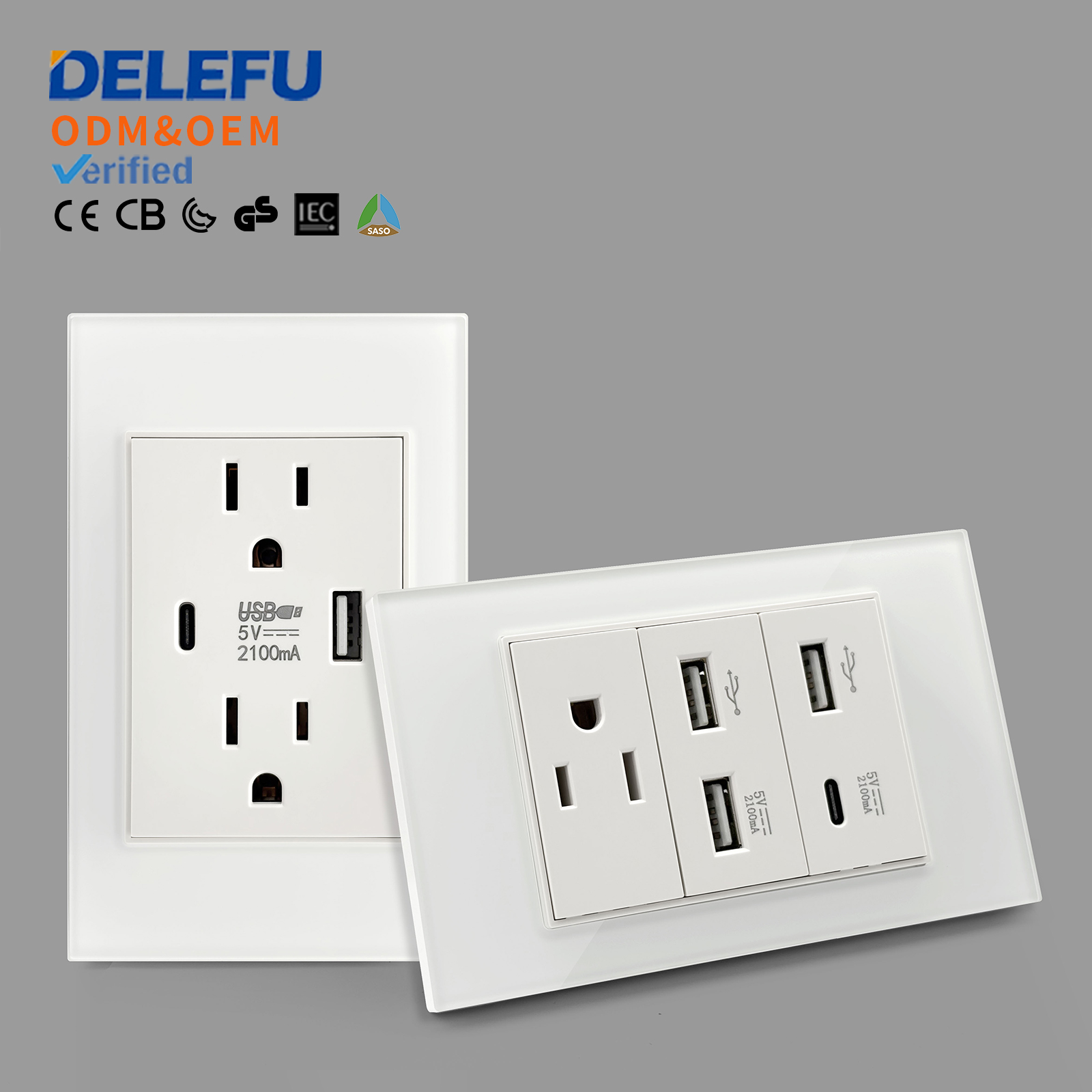 DELEFU white tempered glass universal serial bus American standard socket Mexican American plug 118 * 72 wall power socket light switch fast charging