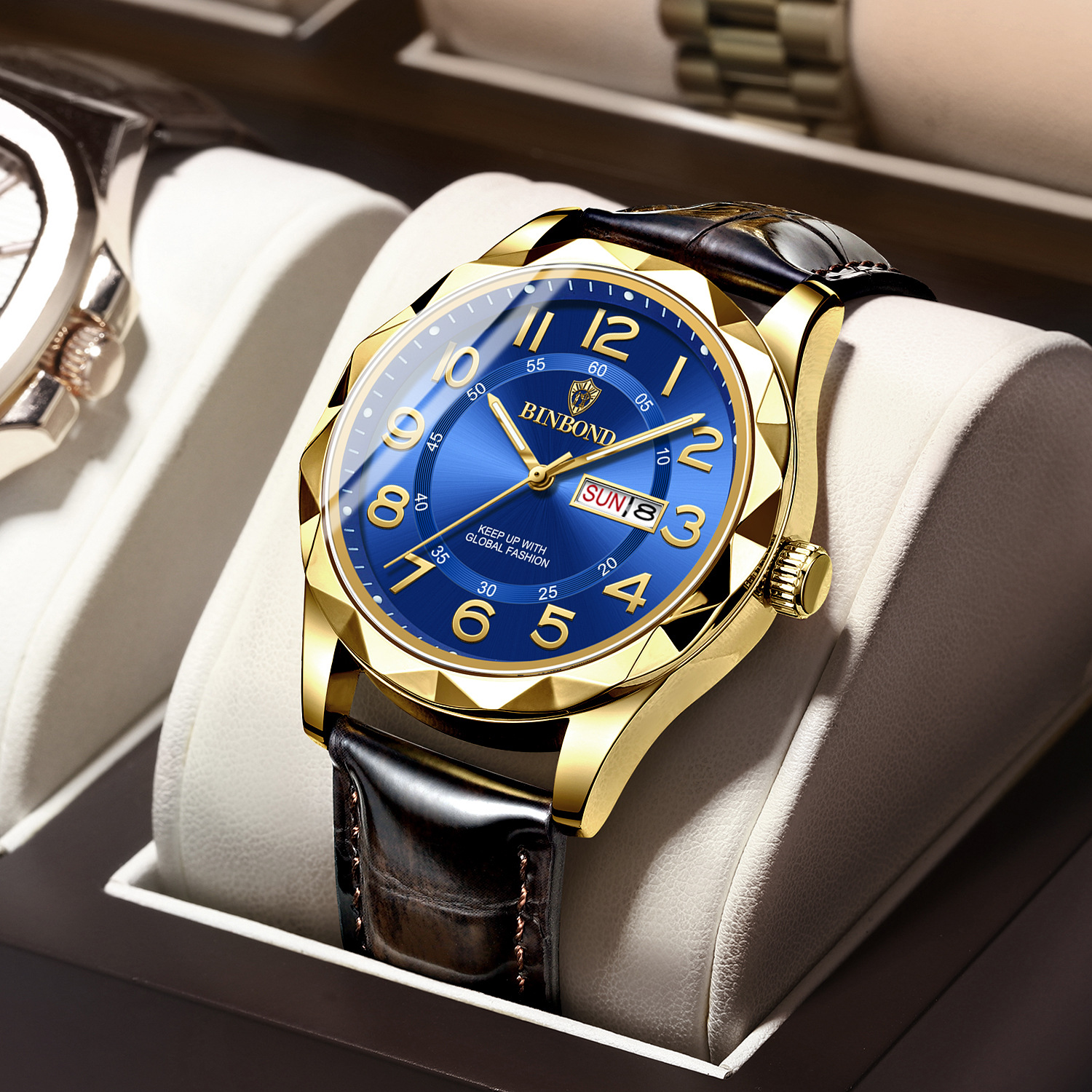 High quality Binbond men's business watch luxury quartz watch men's waterproof luminous leather strap men's watch