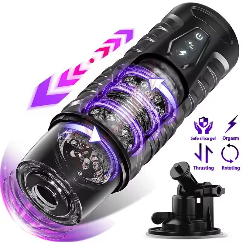 Black Knight Automatic Thrust Rotating Male Masturbation Cup 3D Realistic Texture Electric Pocket Cat Male Masturbation Machine