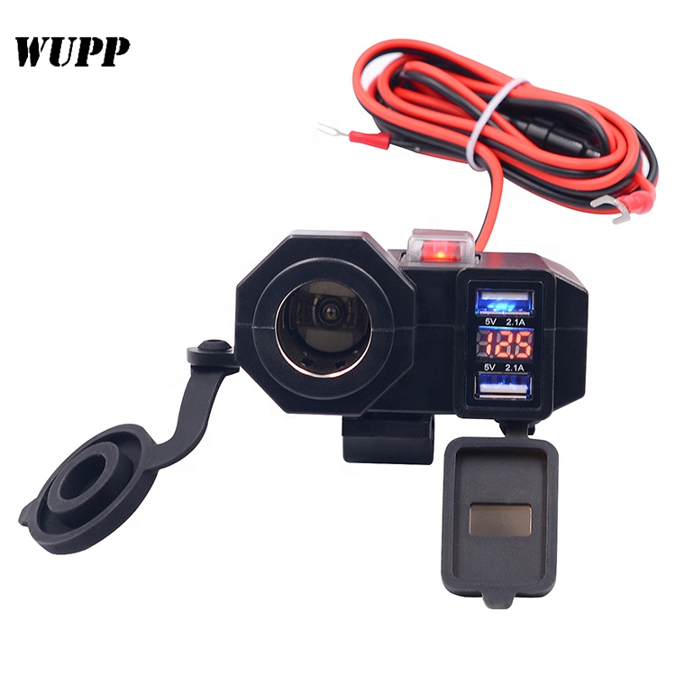 Dual USB ports 12V waterproof motorcycle fast charger LED digital display OCP cigarette lighter socket suitable for mobile phones