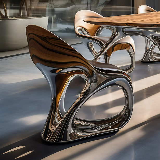 Fang Yuzheng's luxurious dining chair set features modern art design and unique electroplating, suitable for living room furniture, hotel villas, or shopping malls
